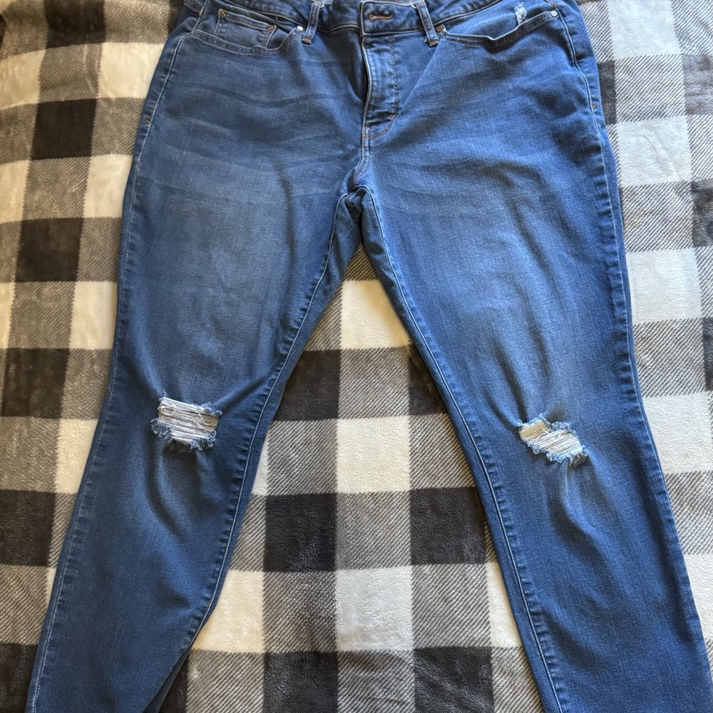 a.n.a Blue Distressed Skinny Jeans